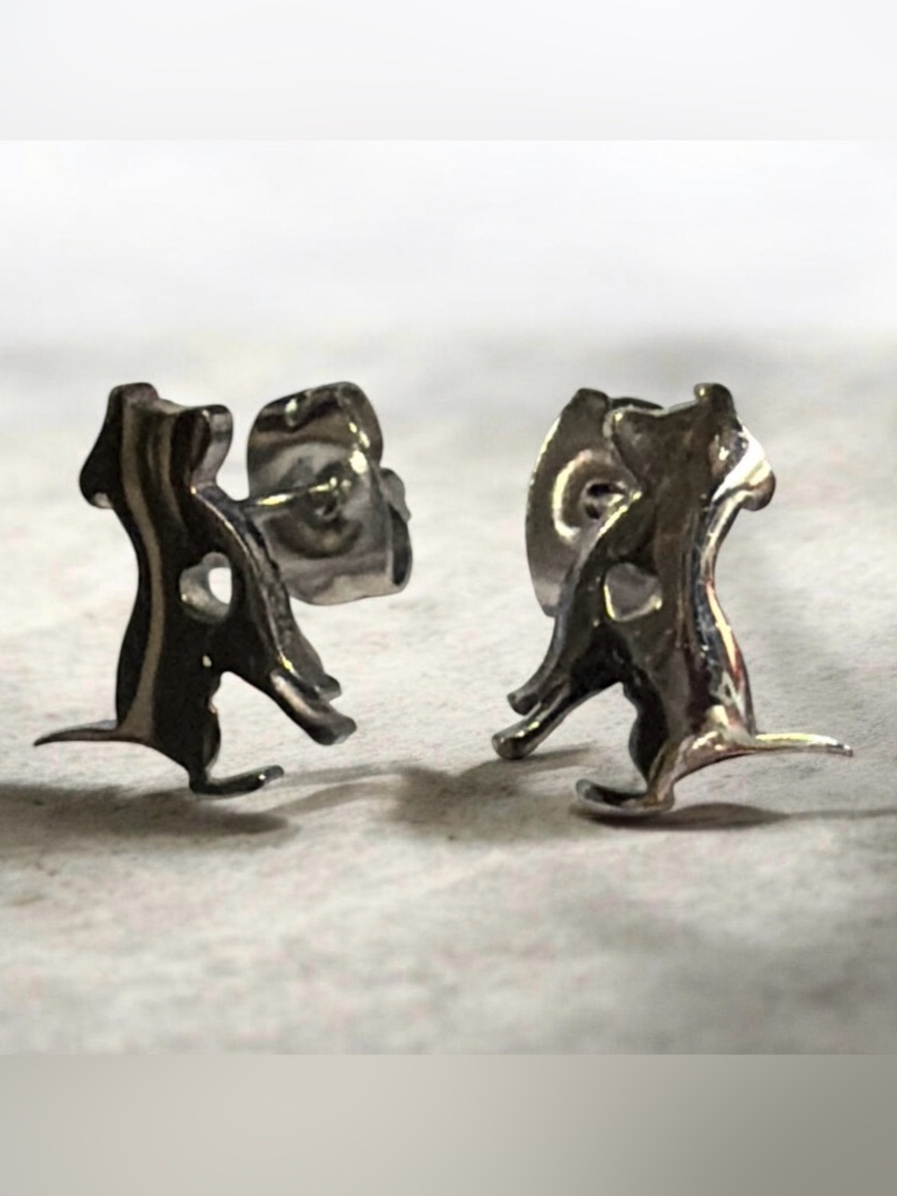 Dog Stud Earrings - Polished Silver Tone Women’s Jewelry